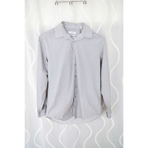 CALVIN KLEIN Slim Fit Circle Dot Print Button Down Cotton Dress Shirt | Size M
